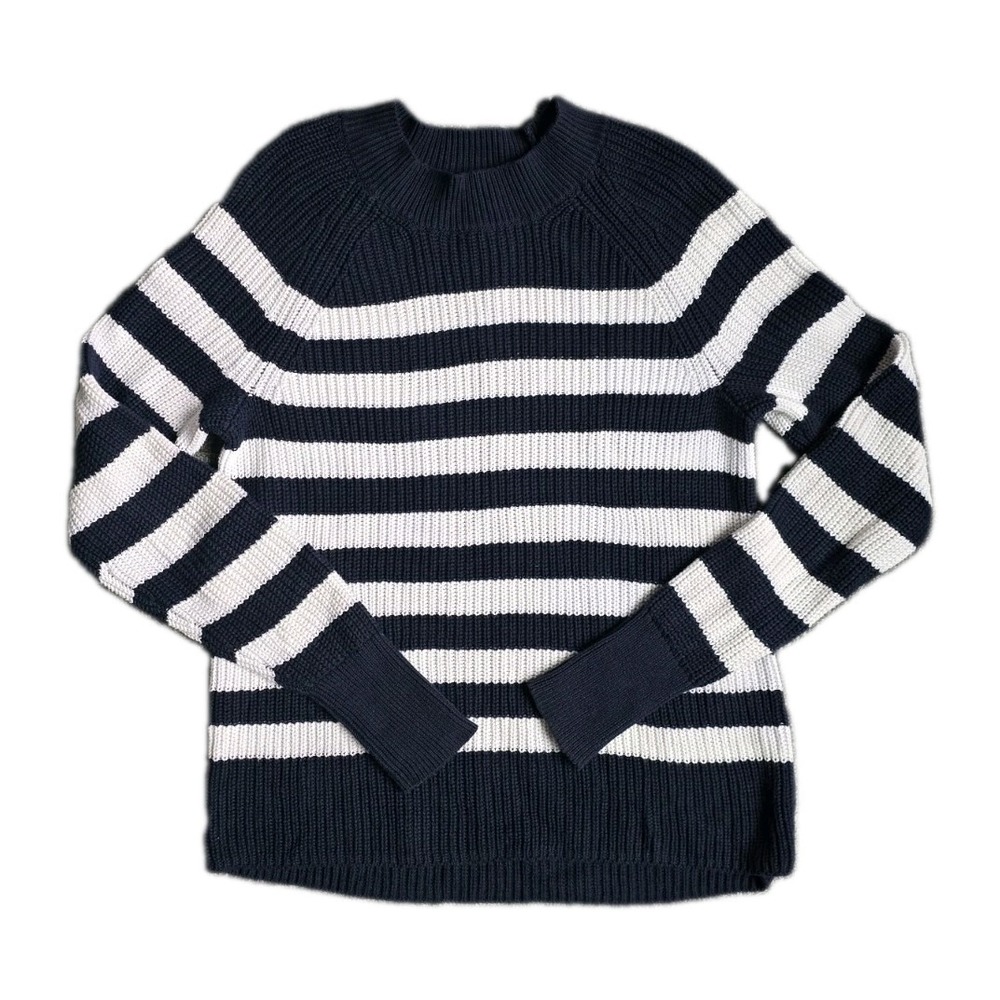 Banana Republic Chunky Knit Navy White Sweater Breton Stripe Fisherman XS